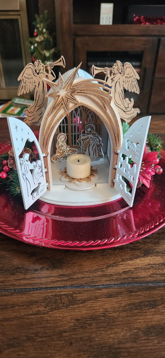 Customer photo review of Nativity scene miniatures candle holder laser cut svg file
