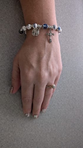 Customer photo review of FREE Today: Multi-color Floral Ceramic Stretch Bracelet with Miraculous Medal & Crucifix: Subtle Faith Elegance