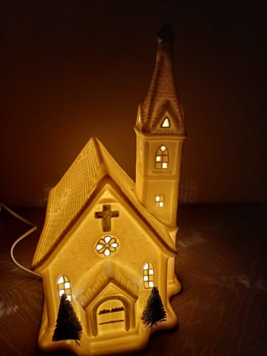 Customer photo review of Belleek Living Church Lamp
