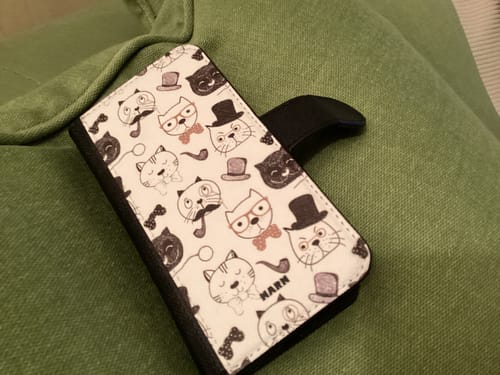 Customer photo review of iPhone 13 Mini Wallet Case - Cartoon Cats