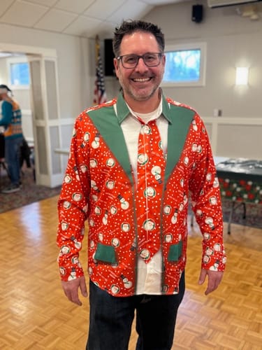 Customer photo review of Men's Christmas Snowman Santa Print Funny Outfit Long Sleeve Shirt