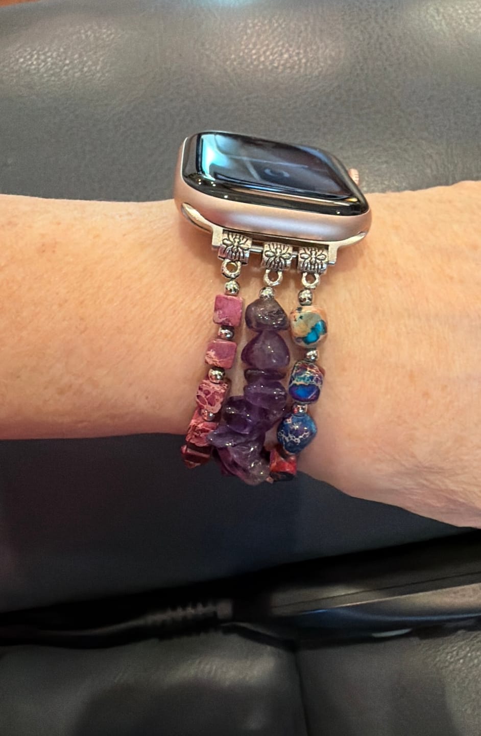 Customer photo review of Royal Amethyst Stretch Apple Watch Strap
