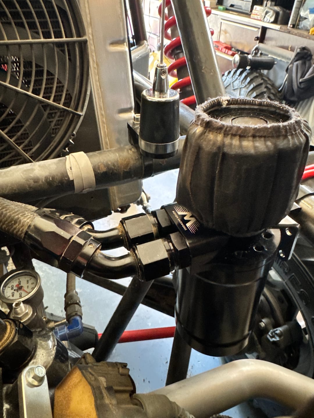 Customer photo review of Top Loader Billet Internally Baffled Oil Catch Can (Dual 10AN Port)
