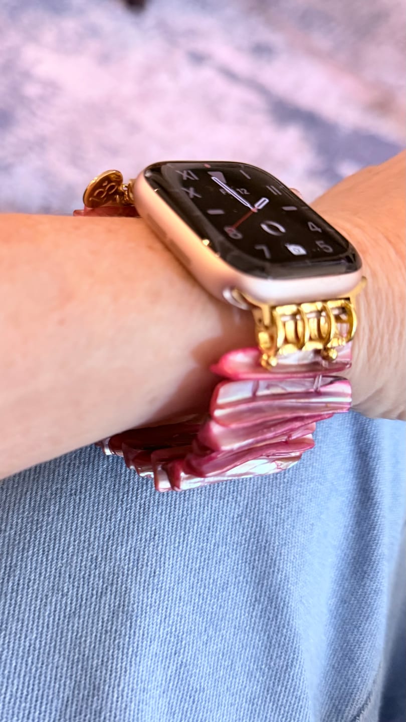 Customer photo review of Imperial Orchid Shell Stretch Apple Watch Strap