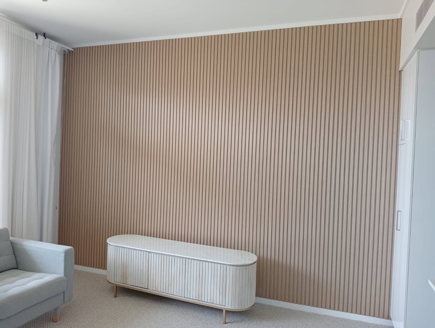 Customer photo review of Blonde Oak Acoustic Slat Wall Panel (Light Beige Felt) - 290cm x 60cm
