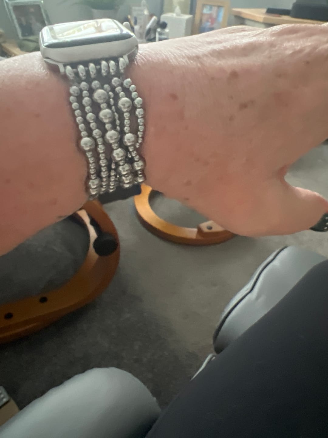 Customer photo review of Platinum Demure Stretch Apple Watch Strap