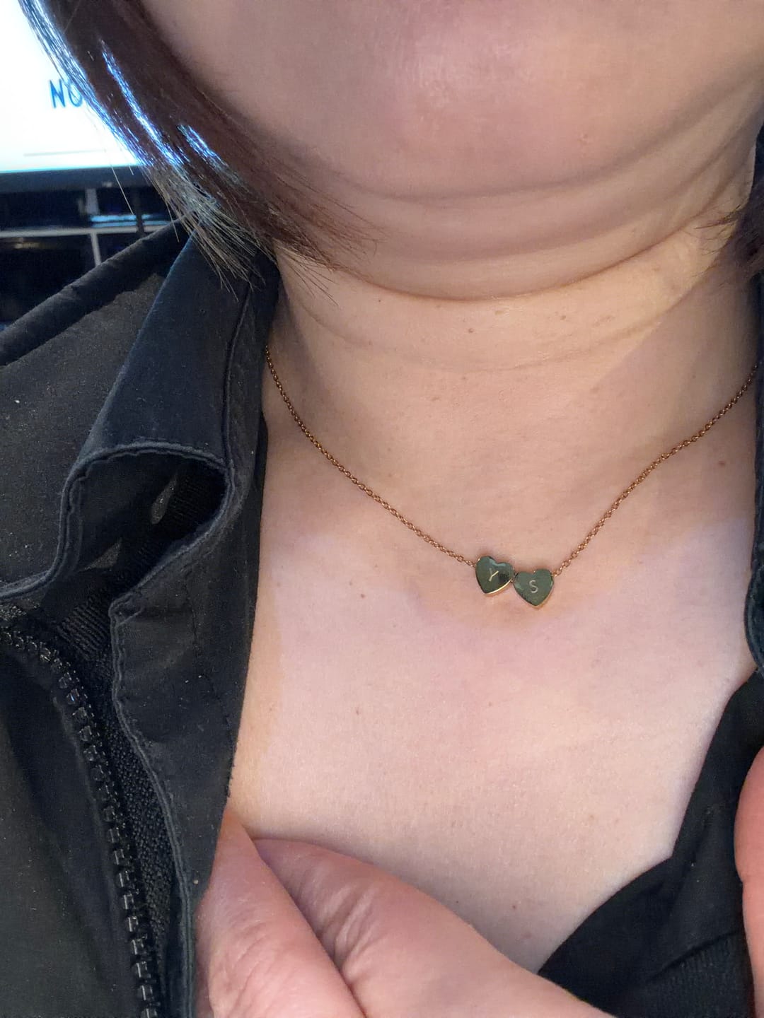Customer photo review of Amo Heart Double Bead Necklace in Gold