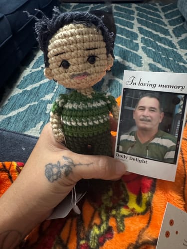 Customer photo review of Dolly® Personalized Crochet Doll with Photo Card