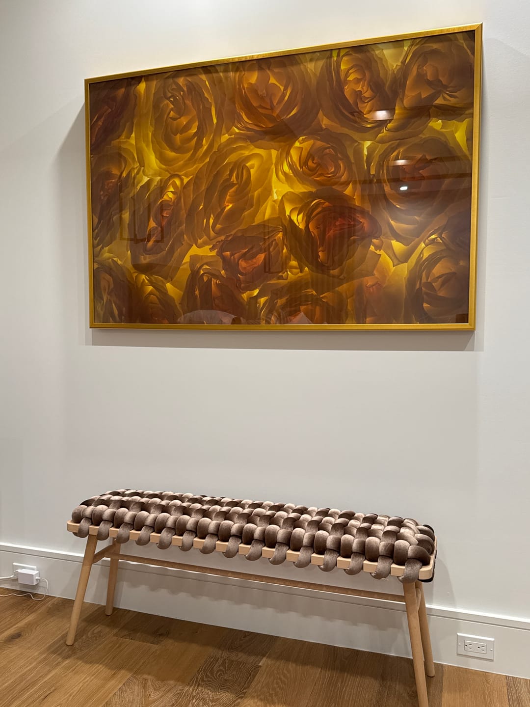 Customer photo review of Truffle Velvet Woven Bench