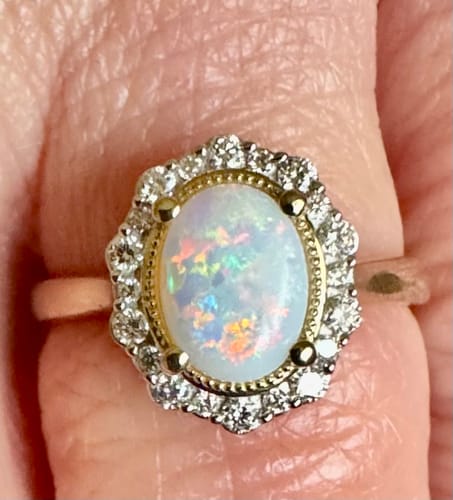 Customer photo review of Bluebird™ Solid Opal & Diamond Ring in 9ct Yellow Gold