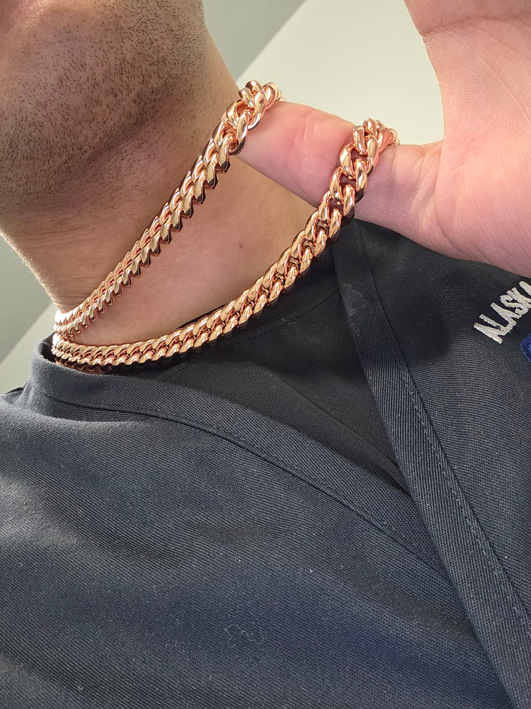 Customer photo review of 10mm Moissanite Cuban Iced Clasp Chain - Rose Gold - 925 Silver - D Colour - VVS1
