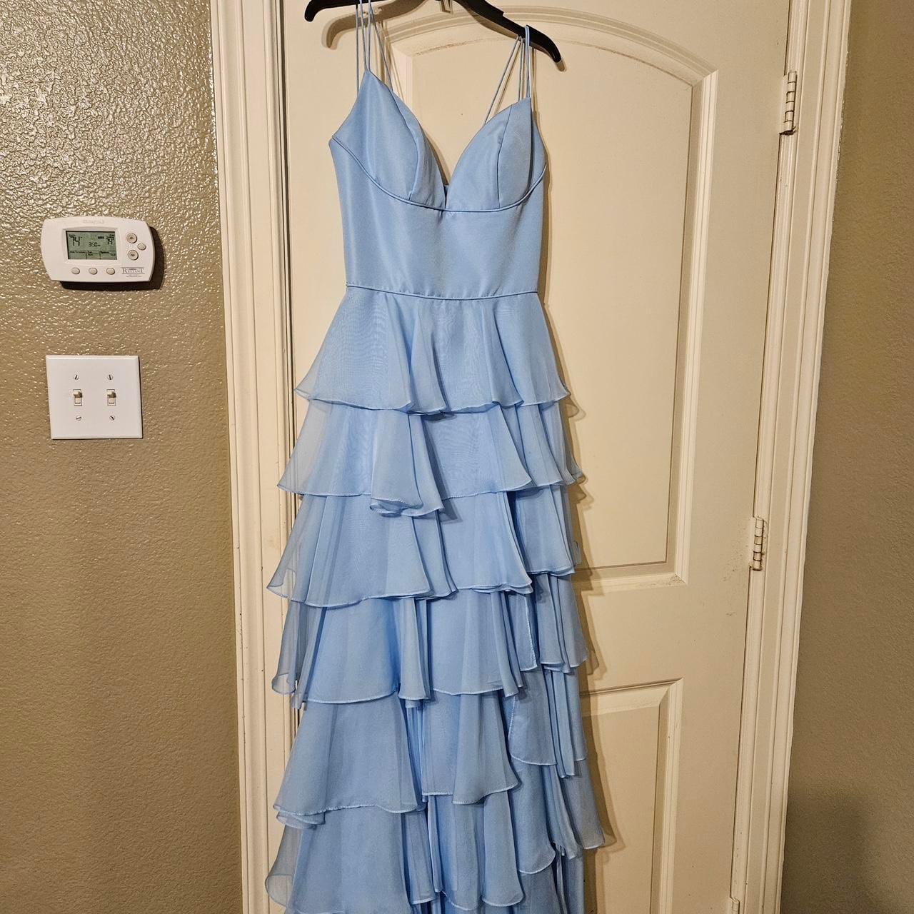 Customer photo review of Double Straps Yellow Tiered Chiffon Long Dress