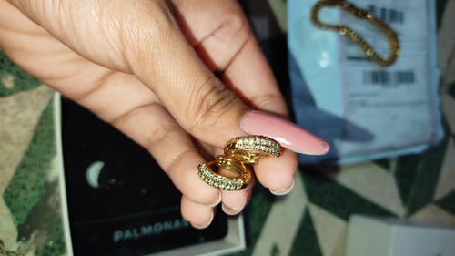 Customer photo review of Diamond Huggie Hoop Earrings