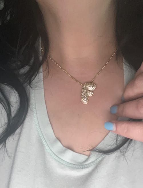 Customer photo review of Gold Bubble Initial Necklace with Sparkling Stone