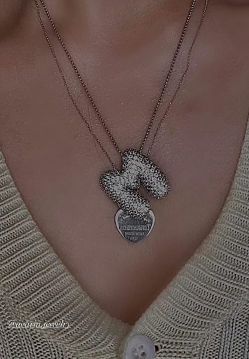 Customer photo review of Gold Bubble Initial Necklace with Sparkling Stone