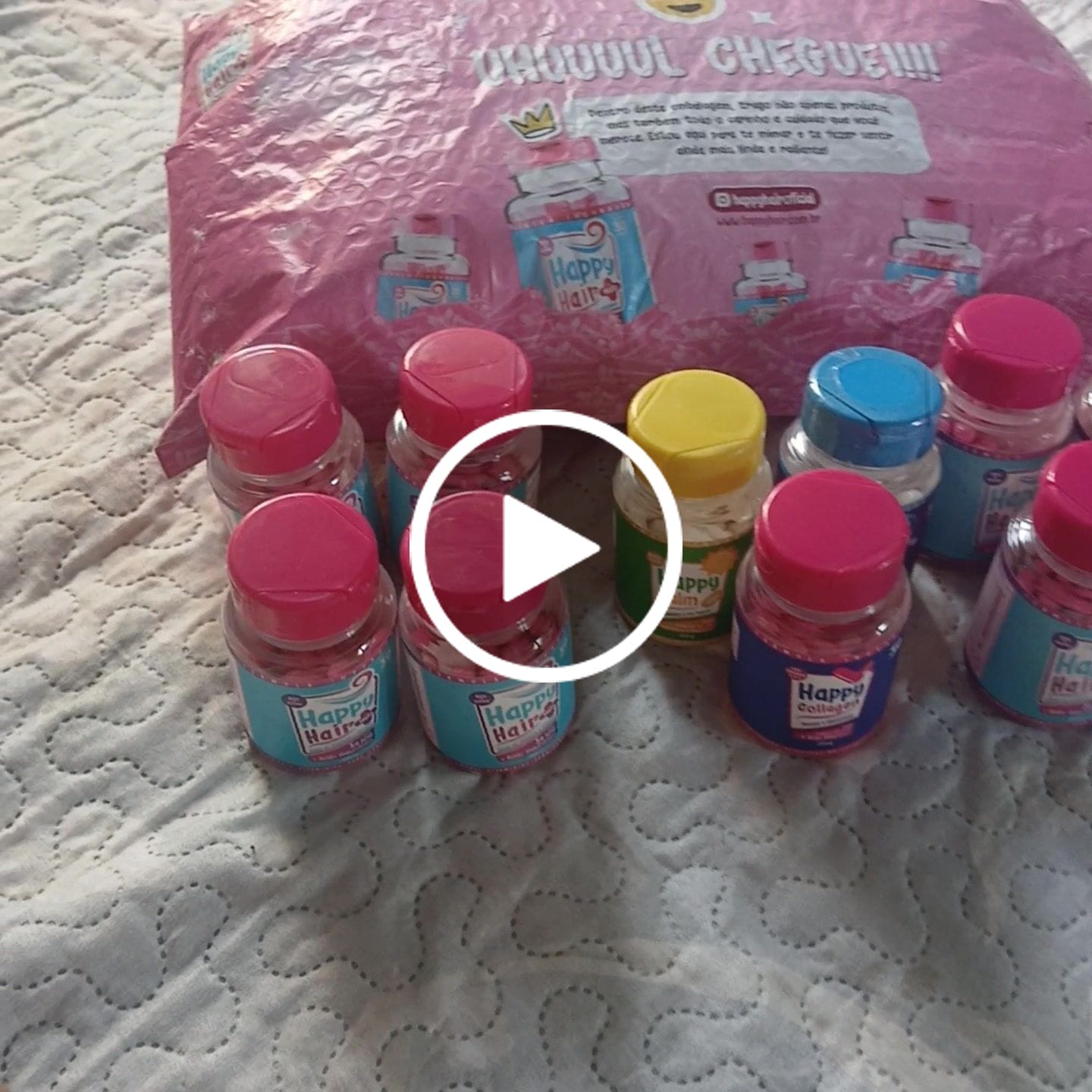 Customer video review of Happy Hair 6 Potes + 6 Potes Grátis + 1 Melatonina + 1 Colágeno + 1 Happy Calm (Total 15 Potes)