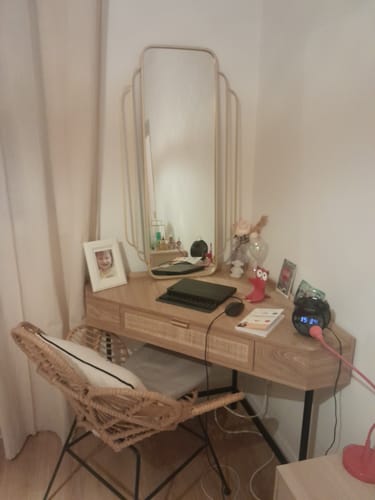 Customer photo review of SETO - Bureau d'angle en bois et rotin 1 tiroir