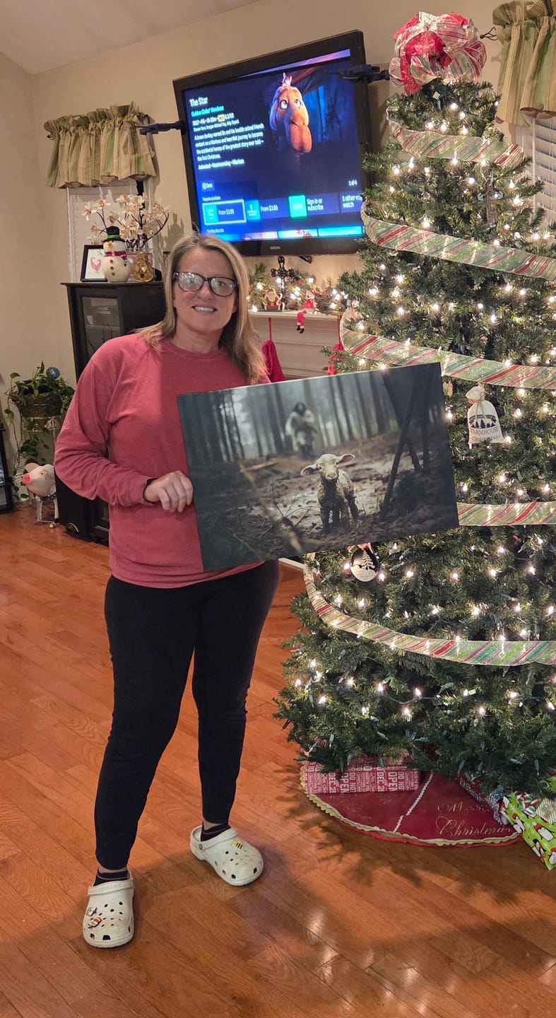 Customer photo review of Jesus Running After a Lost Lamb, Jesus and Lamb Picture, Wall Art Canvas