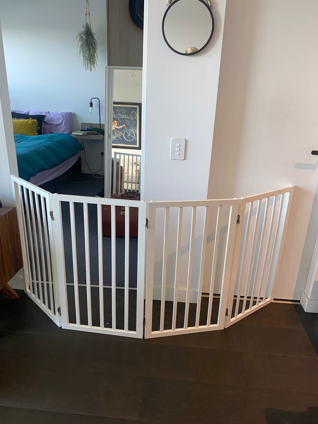 Customer photo review of Wooden Pet Gate - White
