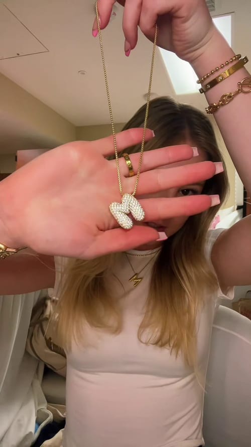 Customer photo review of Gold Bubble Initial Necklace with Sparkling Stone