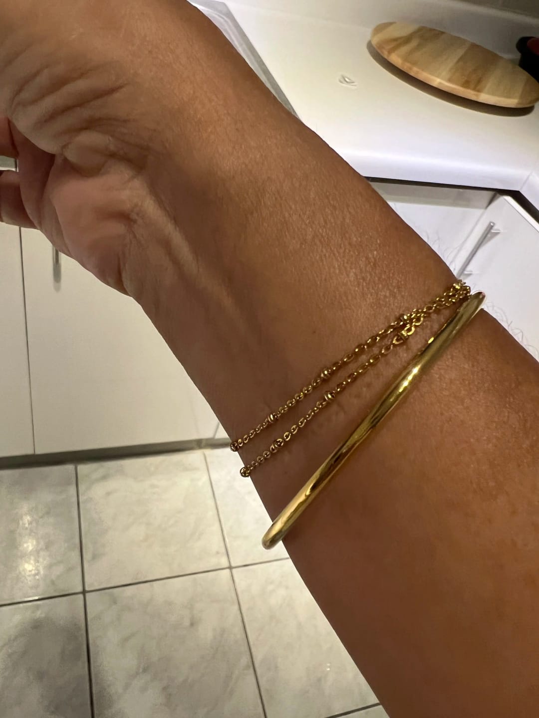 Customer photo review of Serena Open-Ended Gold Bracelet