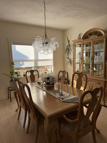 Customer photo review of Brass Cluster Ribbed Glass Globe Bubble Chandelier