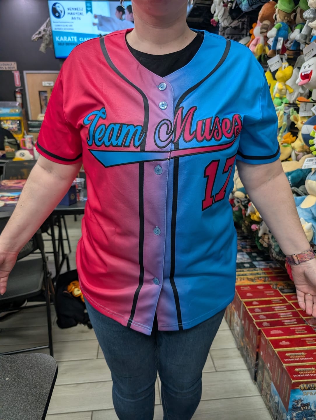 Customer photo review of Custom Pink Blue-Black Gradient Fashion Authentic Baseball Jersey