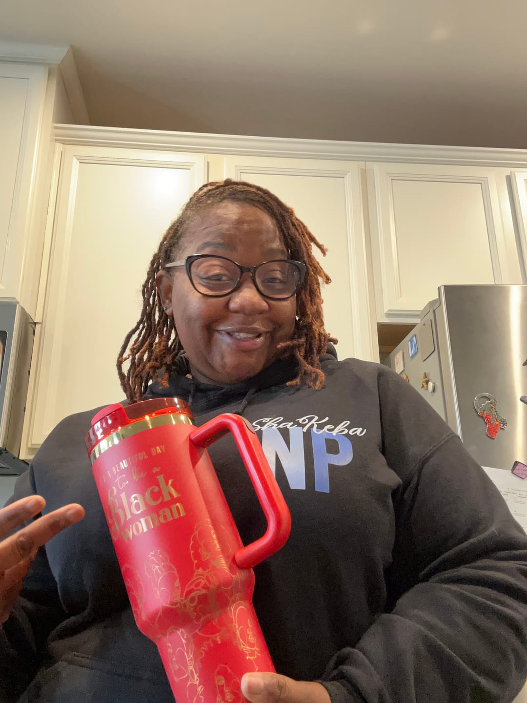 Customer photo review of "Crimson Reign" 40oz Insulated Tumbler – "It’s a Beautiful Day to be a Black Woman" | PRE-ORDER SHIPS BY 12/12/25