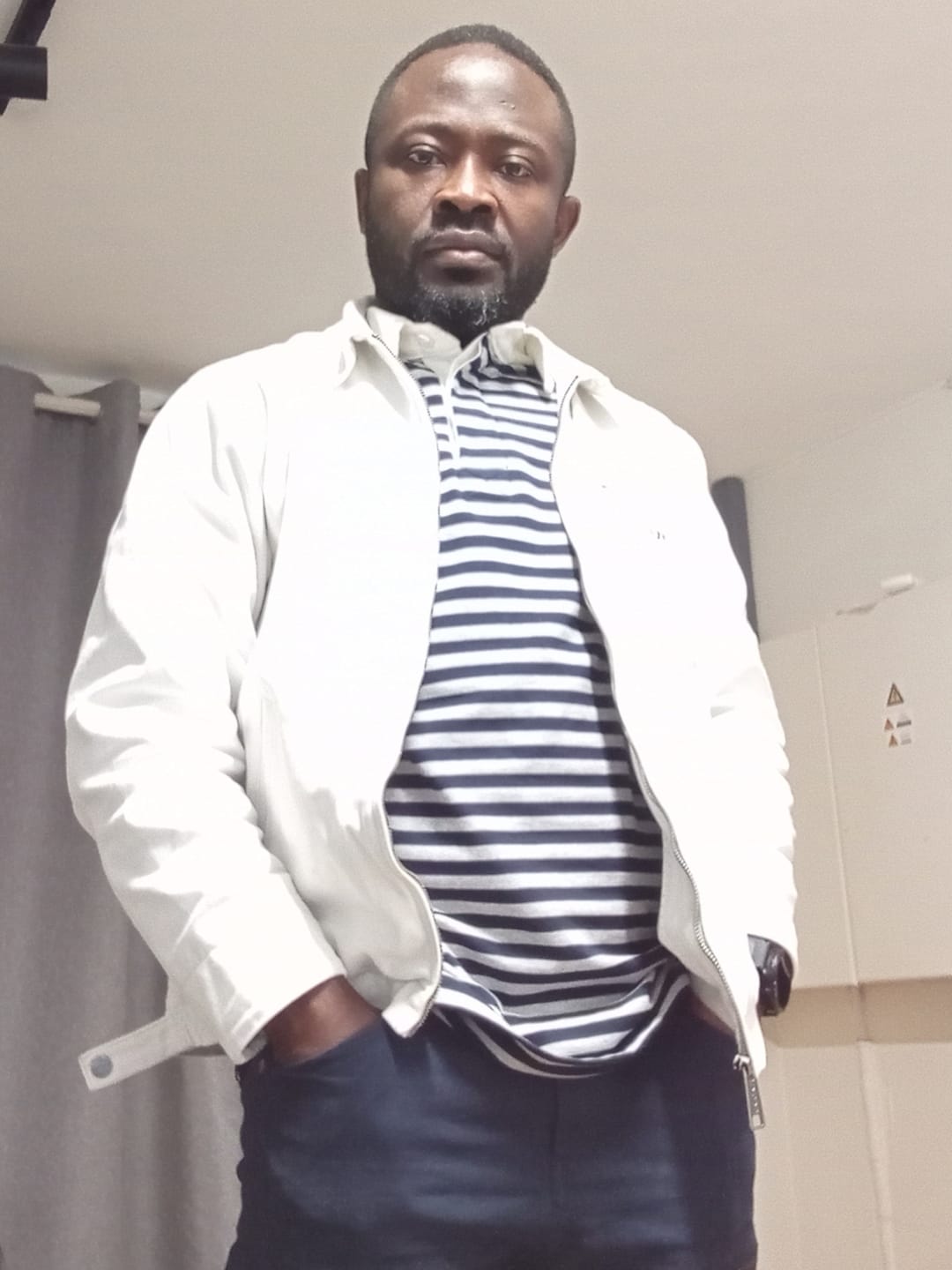 Customer photo review of Elite Rugby Polo Navy & Grey Melange Thin Stripe
