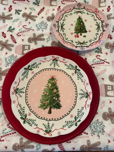 Customer photo review of Christmas Tree Pink Dessert/Dinner Plate