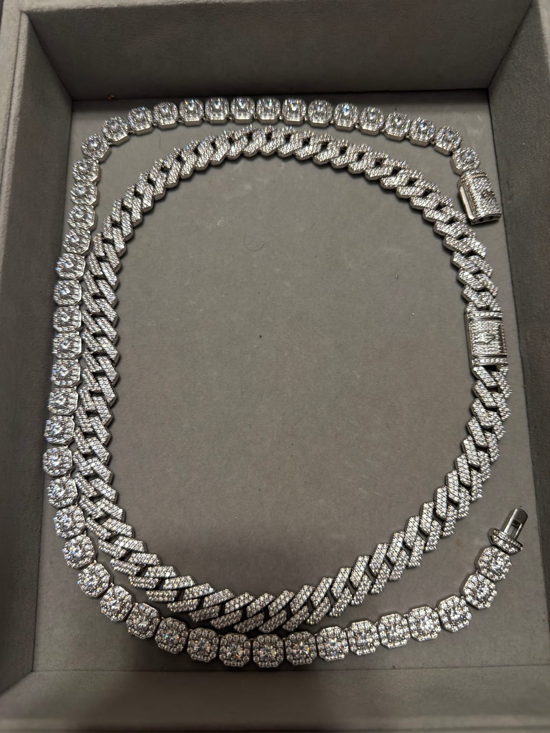 Customer photo review of 10mm Moissanite Clustered Tennis Chain - 925 Silver - D Colour - VVS1
