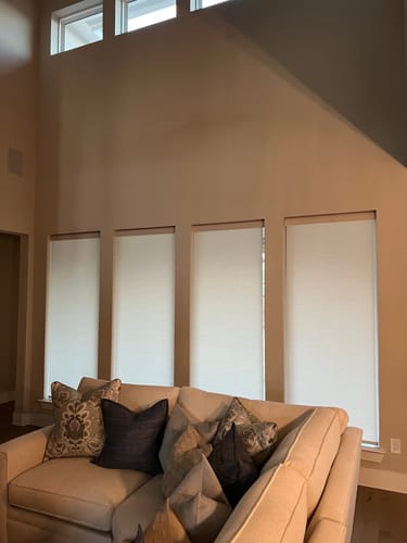 Customer photo review of SmartWings Motorized Light Filtering Roller Shades 70% Blackout Safari