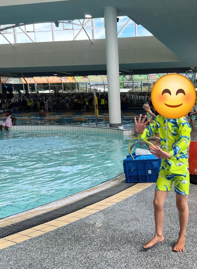 Customer photo review of Fluro Green Sharks Unisex Long Sleeve Zip Swimmers