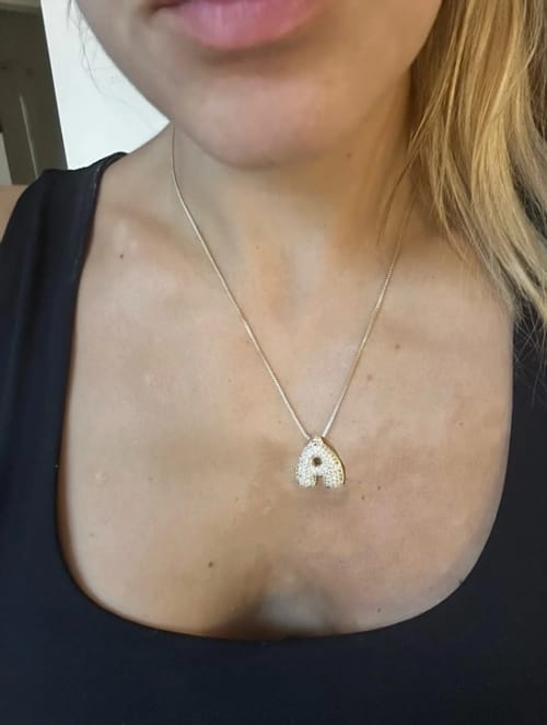 Customer photo review of Gold Bubble Initial Necklace with Sparkling Stone