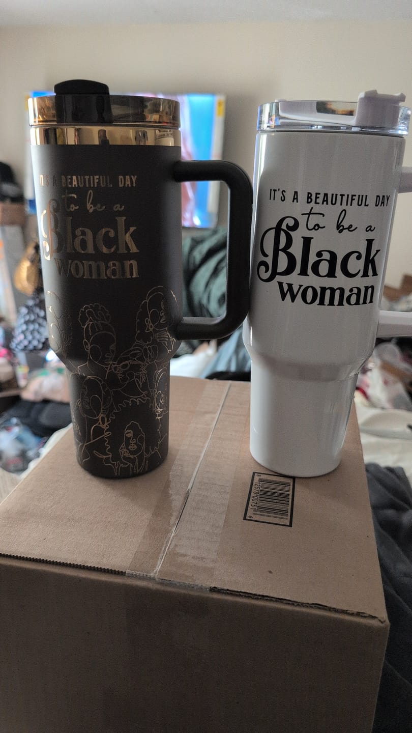 Customer photo review of "Navy Noir" 40oz Insulated Tumbler – "It’s a Beautiful Day to be a Black Woman"