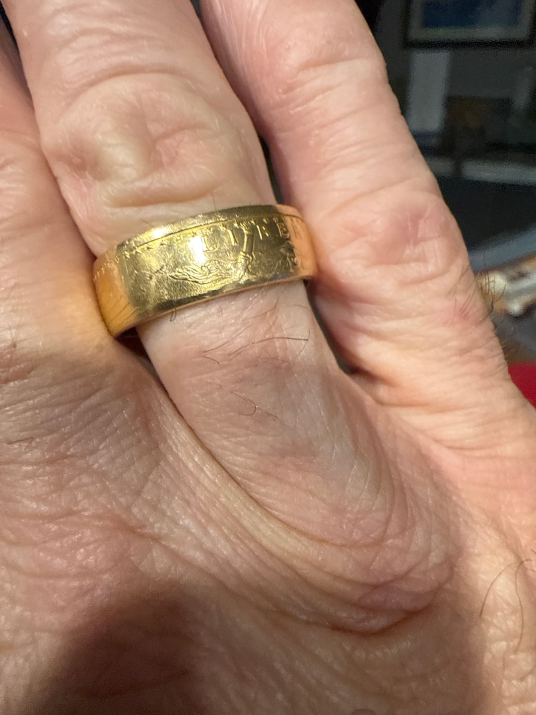 Customer photo review of Half Ounce American Gold Eagle Ring – Hand-Forged 22K U.S. Gold