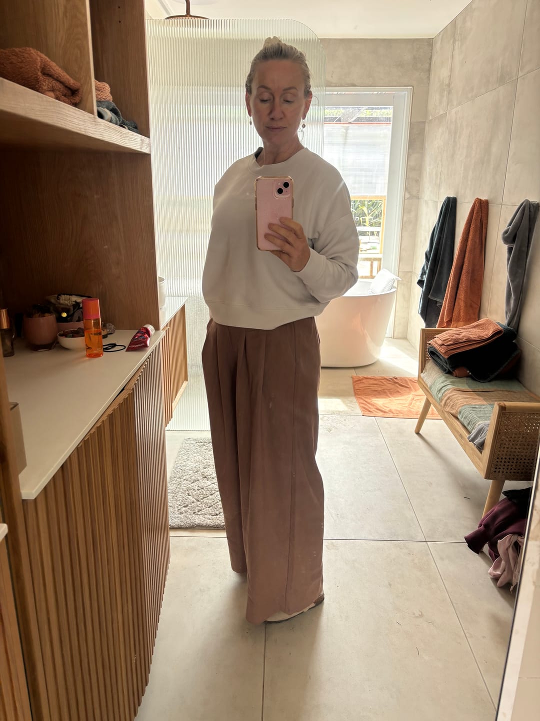 Customer photo review of Buddha Stones Plain Color Cotton Linen High Waist Wide Leg Pants With Pockets