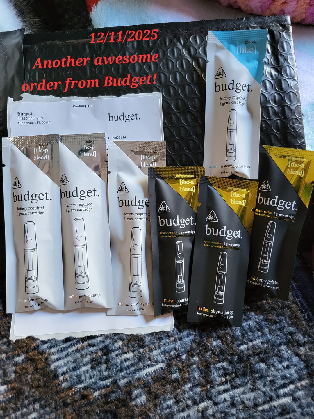 Customer photo review of 3pc Flavor Pack of 1 Gram THCA Blend Full Spectrum Vape Cartridge