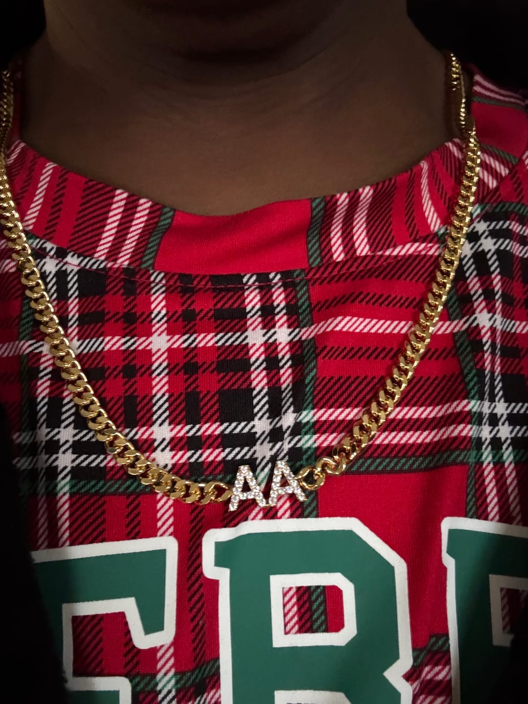 Customer photo review of Iced Initials Necklace w/ Cuban Chain
