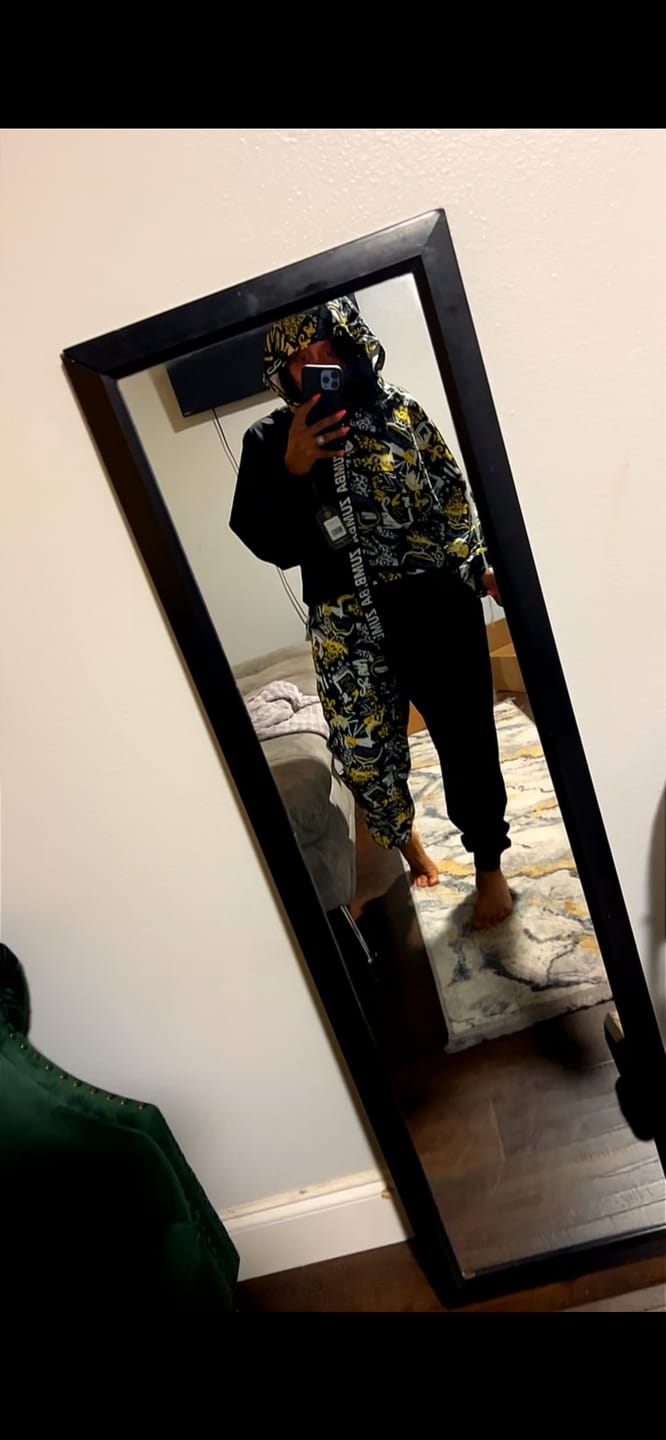 Customer photo review of Sizzlin' High Waisted Zip Front Track Pants