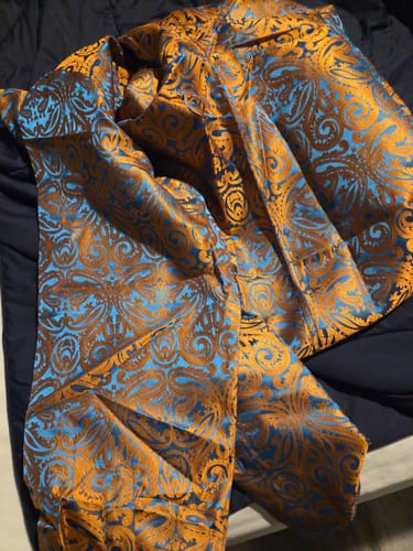 Customer photo review of Barry. Wang Mens Copper Paisley Shirt Casual Silk Long Sleeve Button Down Dress Shirt