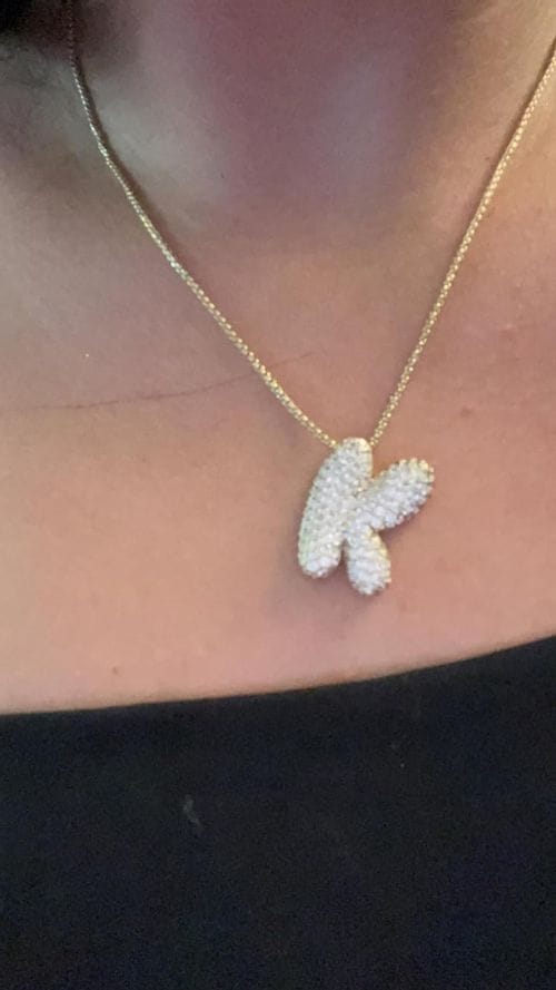 Customer photo review of Gold Bubble Initial Necklace with Sparkling Stone