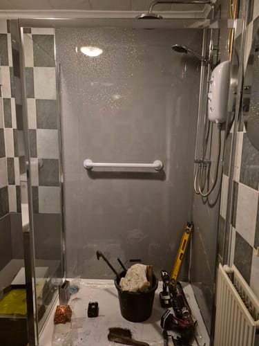 Customer photo review of Premium Grey Sparkle Gloss Shower Wall Panel – 1M x 2.4M