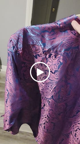 Customer video review of Barry. Wang Mens Purple Dress Shirt 70s Disco Paisley Shirt Button Down Long Sleeve Tops