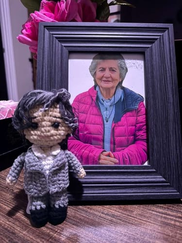 Customer photo review of Dolly® Personalized Crochet Doll with Photo Card