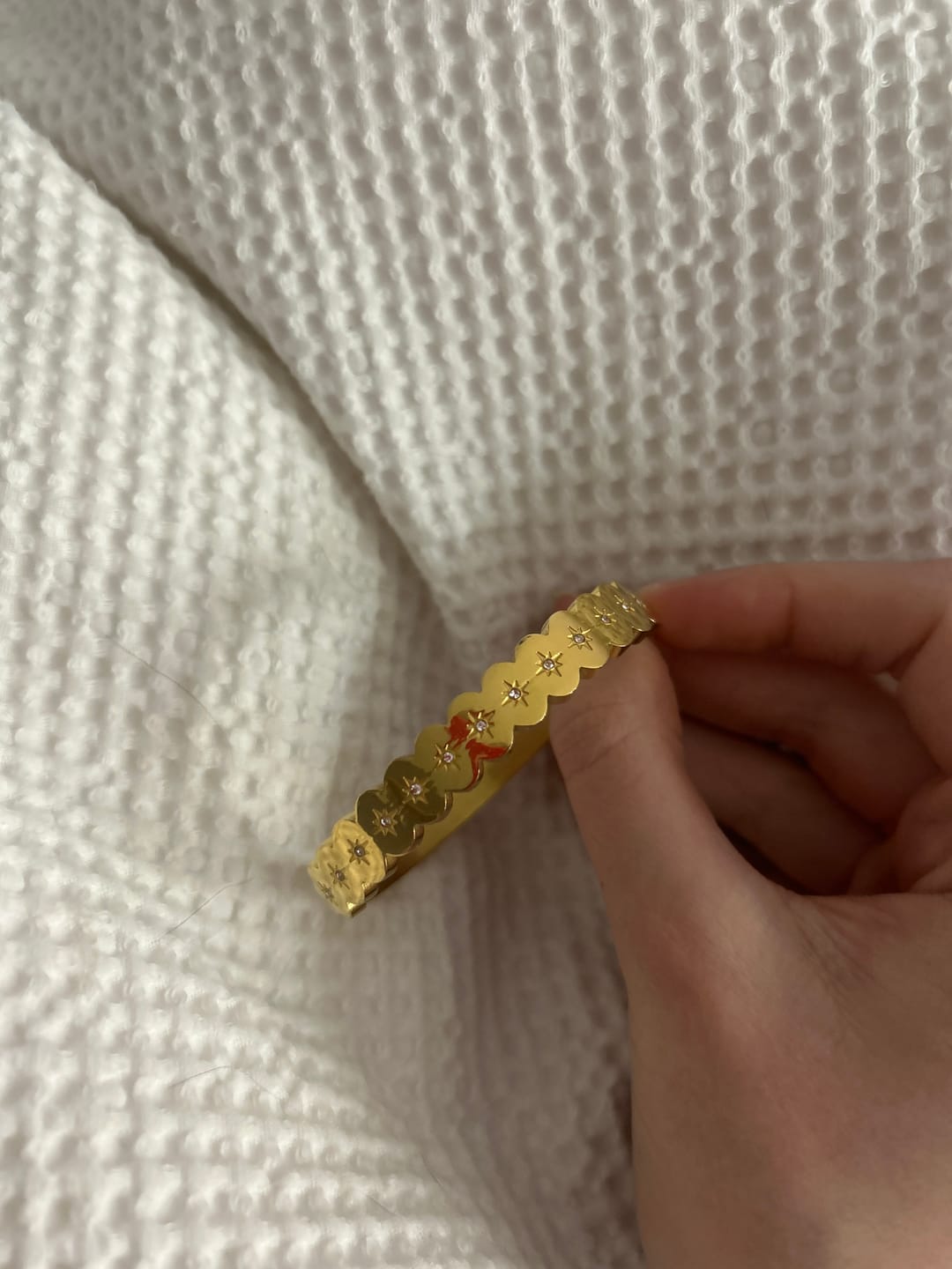 Customer photo review of Tallulah Gold Blue Scallop Star Bangle