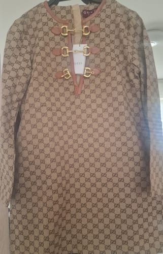 Customer photo review of Gucci 2025 Dress Camel and Ebony Polyester Fiber