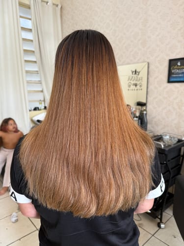 Customer photo review of [Pre Order] Fusion Nail U Tip Human Hair Extensions 100% Remy Hair Highlights (#P3/27)