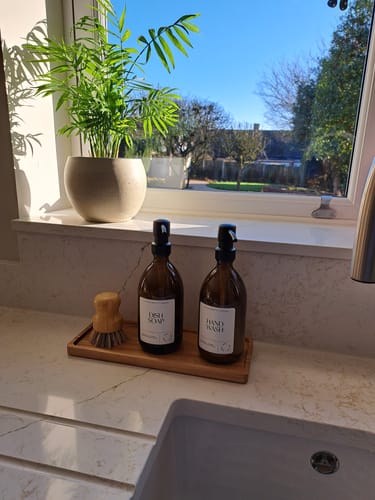 Customer photo review of Set of 2 Amber Glass Bottles 500 ML Long tray & Dish Brush