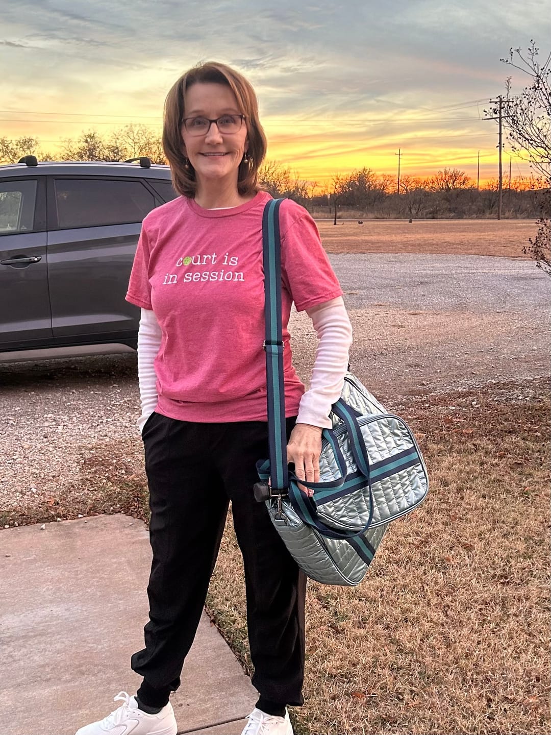 Customer photo review of Court Is In Session Pickleball T-Shirt